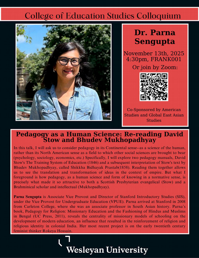 Parna Sengupta lecture Nov 13, Frank001 at 4:30 poster